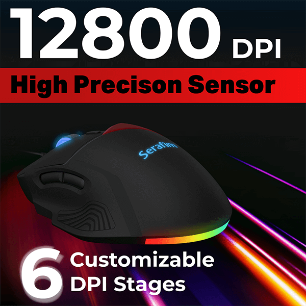 Serafim M1 powered with 12800 DPI high precision sensor and six customizable DPI stages