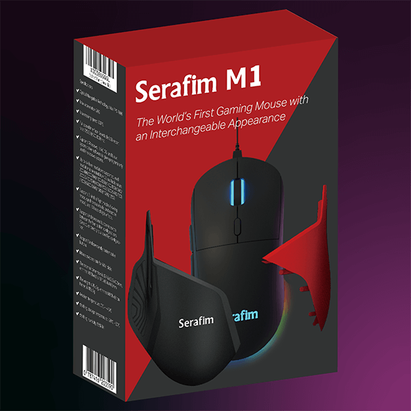 The outer package of Serafim M1 Gaming Mouse
